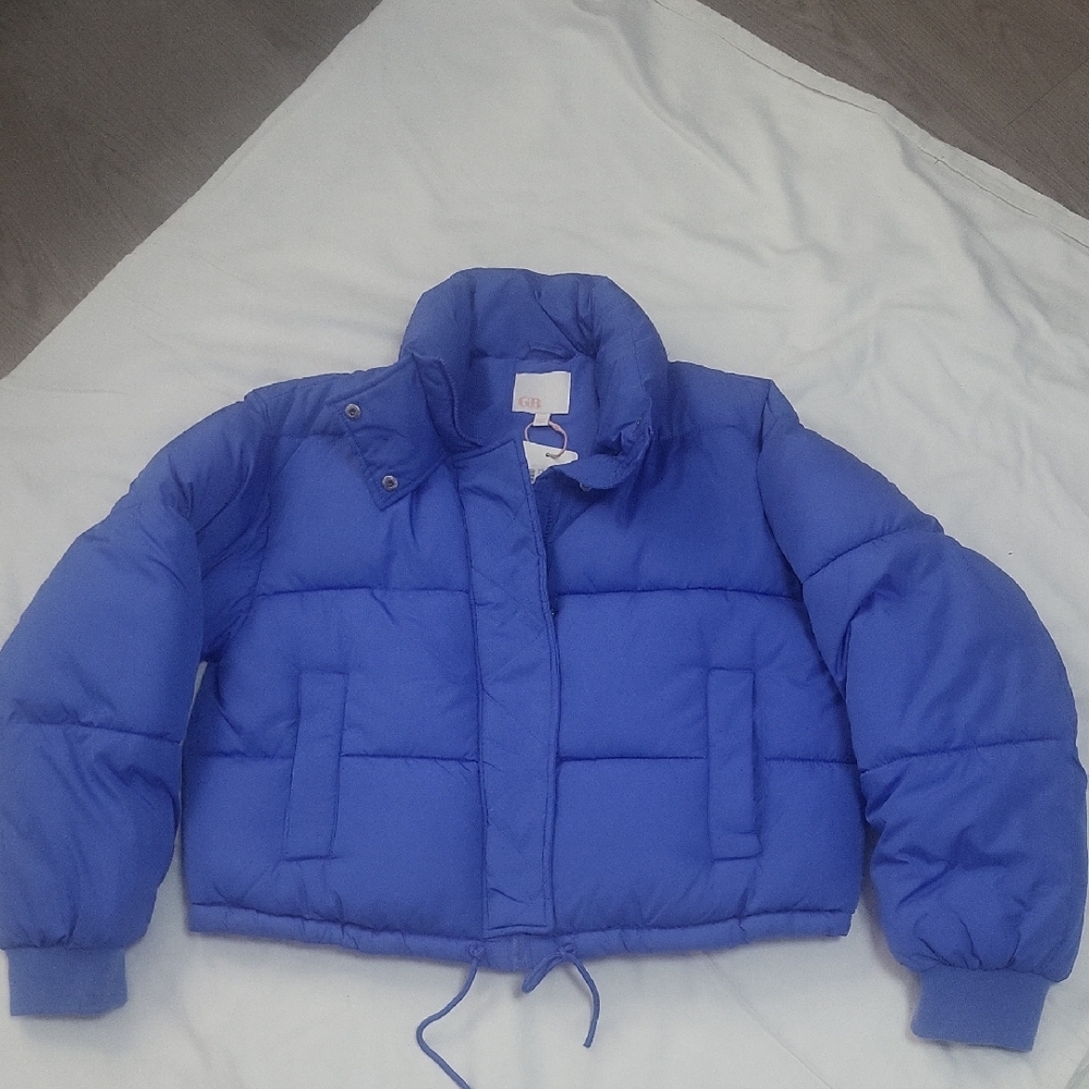 Womens Blue GB Cropped Puffer Jacket